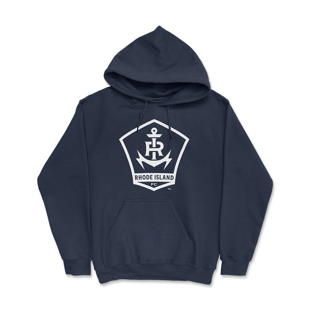Monochrome Crest Navy Youth Pullover Hoodie - Rhode Island Football Club